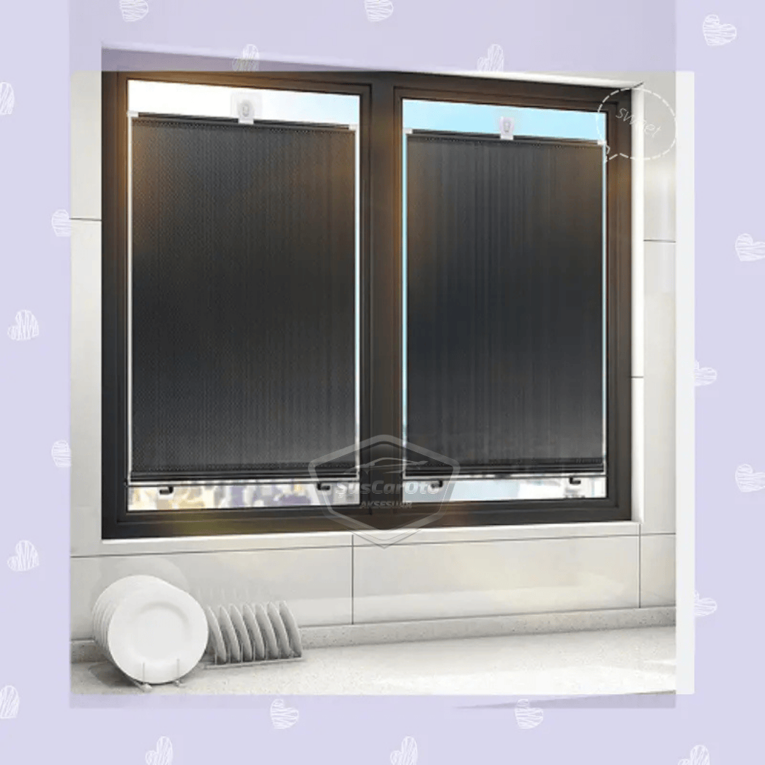Oto Katlanır Stor Model Güneşlik Ön Arka Cam Gölgelik Siyah Noktalı Otomatik Sürgülü Yeni Nesil Güneş Koruyucu Oto Araba Suv Tır 68 cm x 125 cm