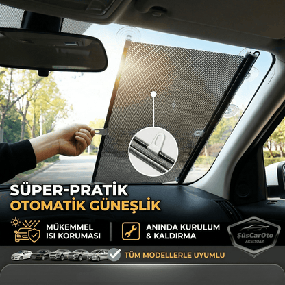 Oto Katlanır Stor Model Güneşlik Ön Arka Cam Gölgelik Siyah Noktalı Otomatik Sürgülü Yeni Nesil Güneş Koruyucu Oto Araba Suv Tır 68 cm x 125 cm