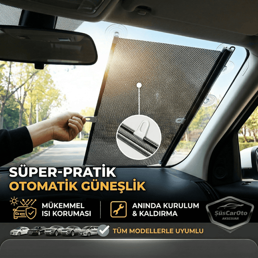 Oto Katlanır Stor Model Güneşlik Ön Arka Cam Gölgelik Siyah Noktalı Otomatik Sürgülü Yeni Nesil Güneş Koruyucu Oto Araba Suv Tır 68 cm x 125 cm
