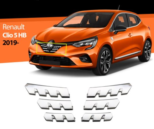 Renault Clio 5 Parrilla Frontal Cromada 6 Piezas 2019 y Posteriores