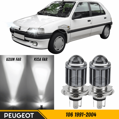 Peugeot 106 1991-2004 Uyumlu Mercekli Far Ampulü Led Xenon Beyaz Renk Far Şimşek Etkili CSP Led Lamba Uzun Kısa 2 Adet Takım