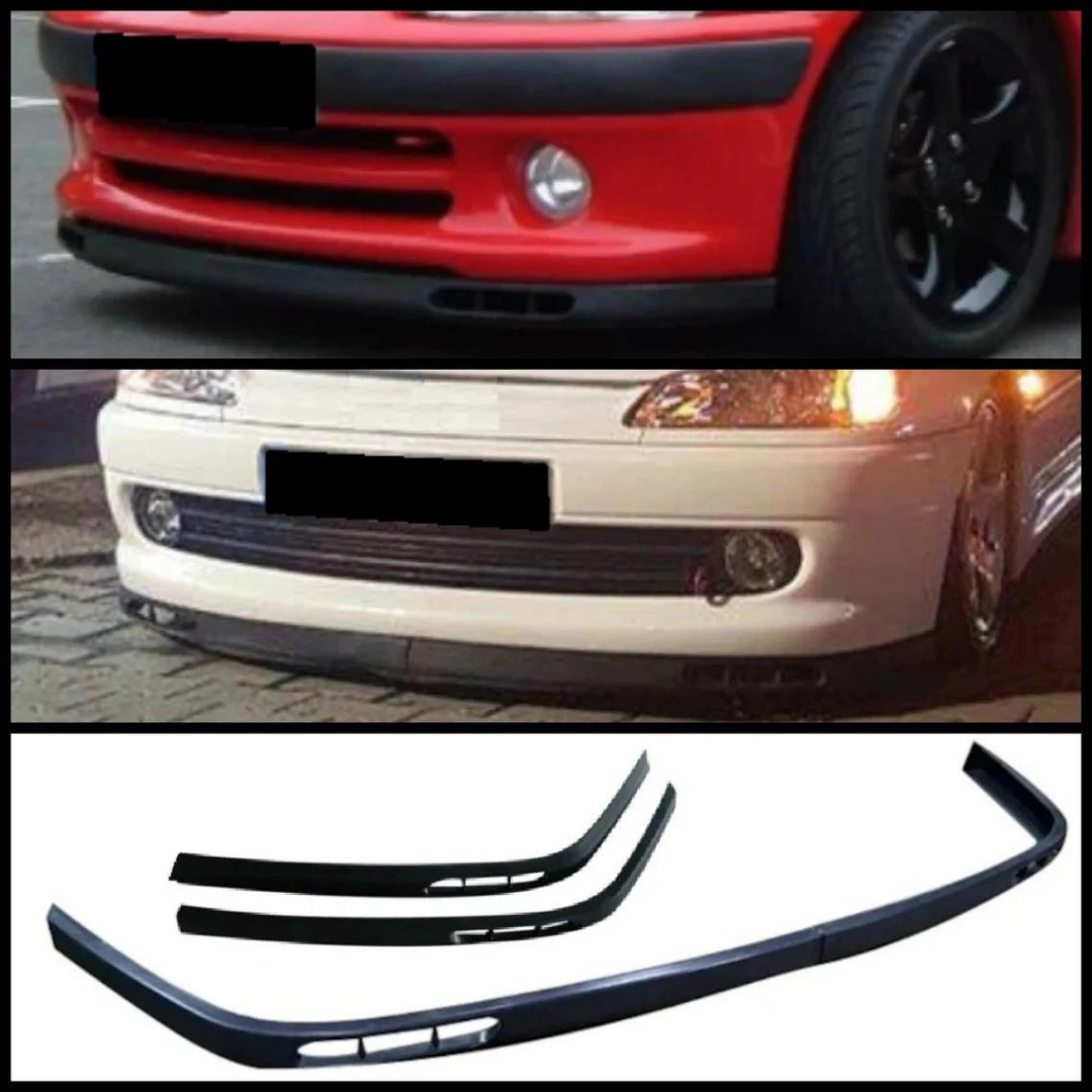 Labio universal flexible de parachoques delantero Laguna Lip compatible con Peugeot 106 1991-2004, 2 piezas, extensión de parachoques delantero