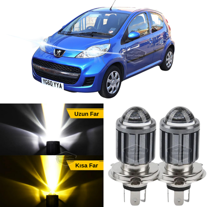 Peugeot 107 2007-2013 Compatible Bombilla de faro con lente LED Xenon Doble color Amarillo-Blanco Faro Efecto Strobe Lámpara LED CSP Luz Larga y Corta 2 Unidades Set
