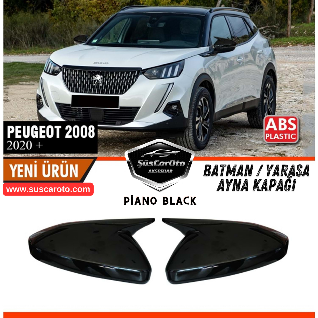 Juego de cubiertas de espejo retrovisor tipo Batman para Peugeot 2008 (a partir de 2019), plástico ABS negro piano, derecha e izquierda