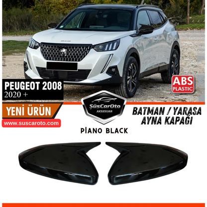 Juego de cubiertas de espejo retrovisor tipo Batman para Peugeot 2008 (a partir de 2019), plástico ABS negro piano, derecha e izquierda