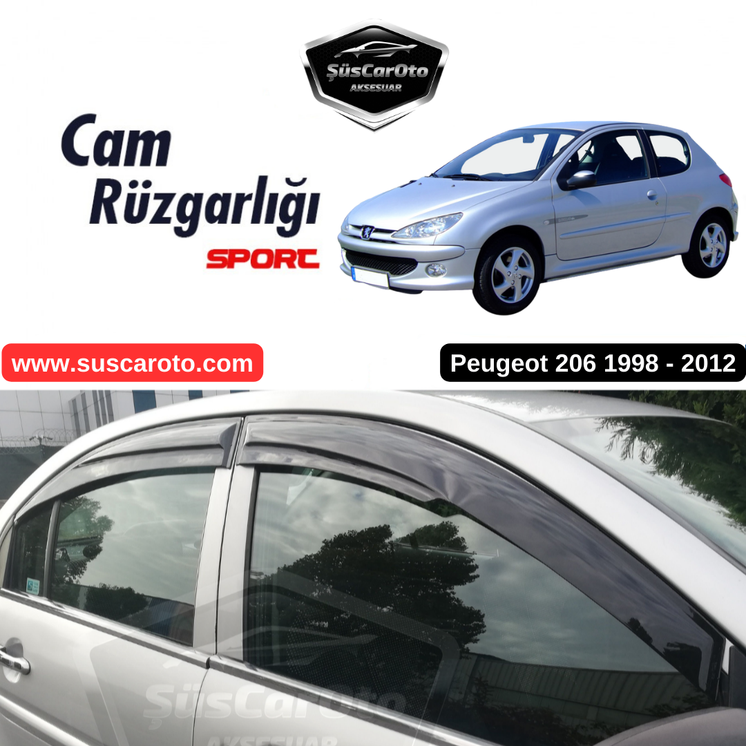 Juego de deflectores de ventana Mugen para Peugeot 206 206+ 1998-2012, Piano Black, 4 piezas, importado