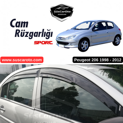 Juego de deflectores de ventana Mugen para Peugeot 206 206+ 1998-2012, Piano Black, 4 piezas, importado