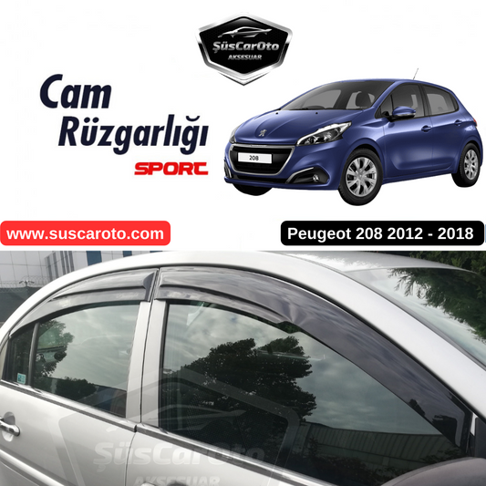 Juego de deflectores de viento Mugen para Peugeot 208 2012-2018, negro piano, 4 piezas, importado