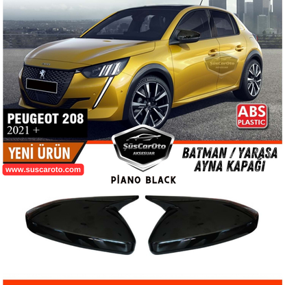 Juego de cubiertas de espejo retrovisor Batman Bat ABS Plástico Negro Piano Compatible con Peugeot 208 2021 y posteriores (derecha e izquierda)
