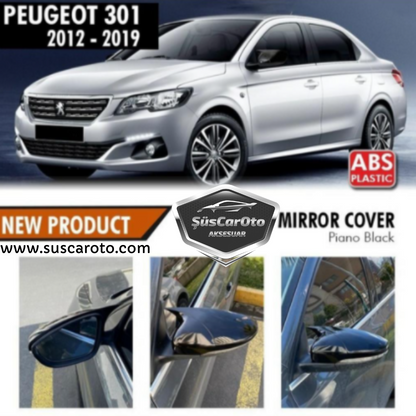 Peugeot 301 2012-2019 Cubierta de Espejo Retrovisor Batman Ala Piano Negro Plástico ABS