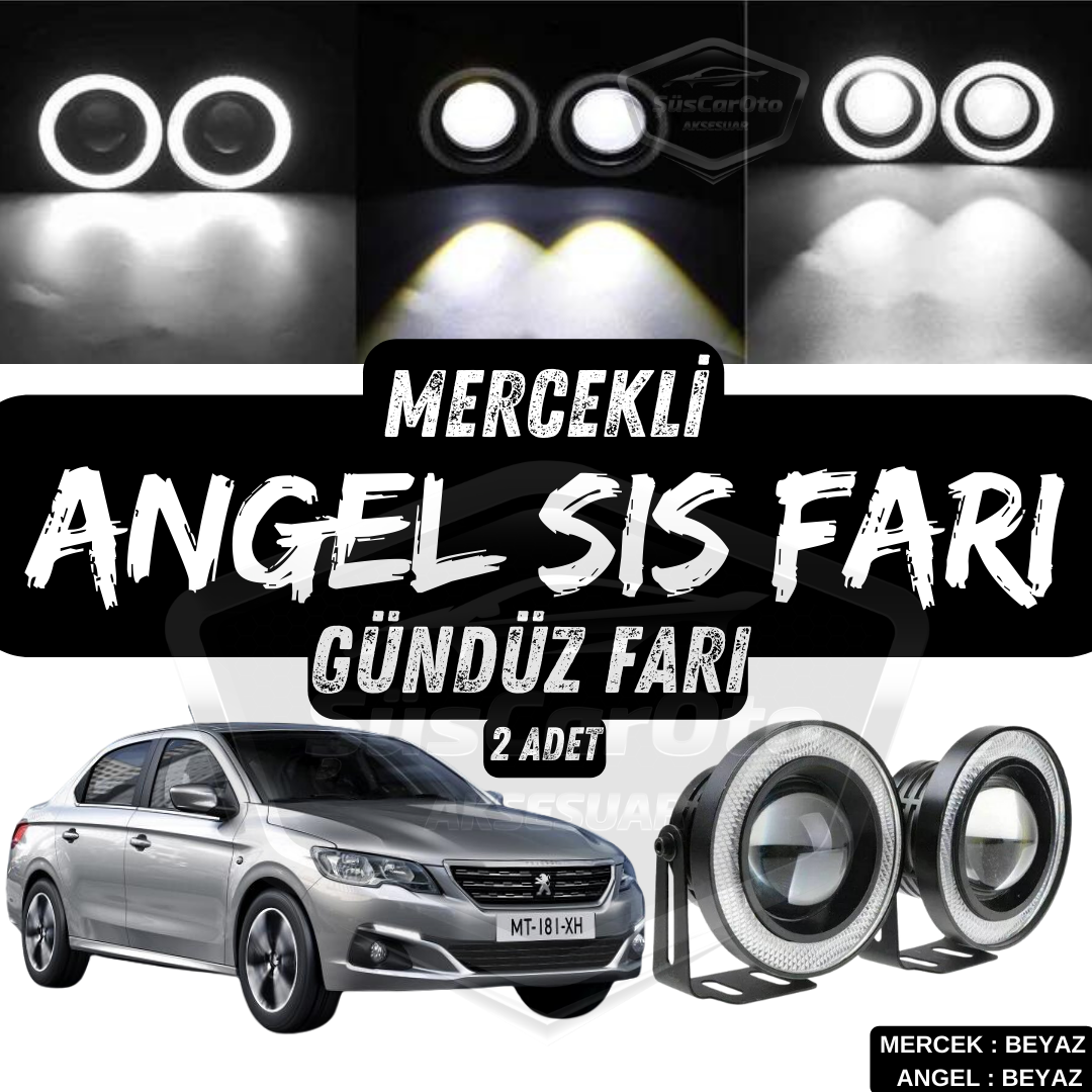 Faro antiniebla con lente universal Peugeot 301 2012-2021 compatible, metal impermeable 76 mm con anillo blanco, luz diurna, ojos de ángel, 2 unidades
