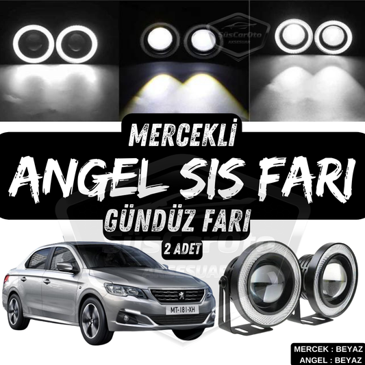 Faro antiniebla con lente universal Peugeot 301 2012-2021 compatible, metal impermeable 76 mm con anillo blanco, luz diurna, ojos de ángel, 2 unidades