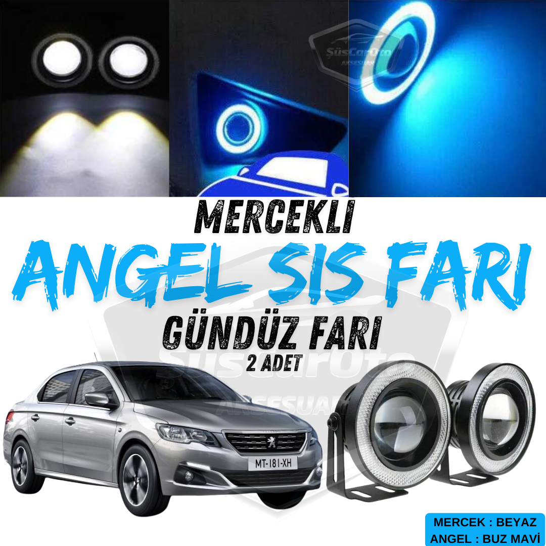 Peugeot 301 2012-2021 Compatible Universal Faro Antiniebla Lente Angel Eye Anillo Azul Hielo 76mm Metálico Impermeable Luz Diurna Angel Eyes 2 Piezas