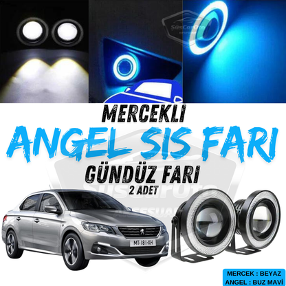 Peugeot 301 2012-2021 Compatible Universal Faro Antiniebla Lente Angel Eye Anillo Azul Hielo 76mm Metálico Impermeable Luz Diurna Angel Eyes 2 Piezas