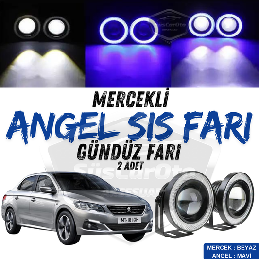 Peugeot 301 2012-2021 Compatible Universal Lente Angel Niebla Faro Metálico Impermeable 76 mm Azul Anillo Luz Diurna Angel Eyes 2 Piezas