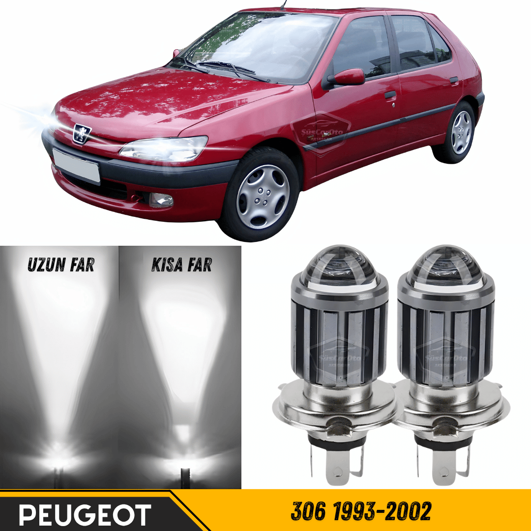 Peugeot 306 1993-2002 Uyumlu Mercekli Far Ampulü Led Xenon Beyaz Renk Far Şimşek Etkili CSP Led Lamba Uzun Kısa 2 Adet Takım