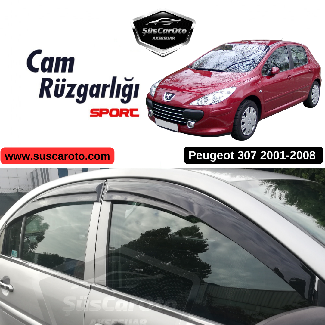 Juego de deflectores de viento Mugen para Peugeot 307 2001-2008, color negro piano, 4 piezas, importado