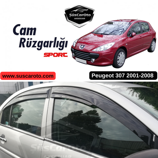 Juego de deflectores de viento Mugen para Peugeot 307 2001-2008, color negro piano, 4 piezas, importado