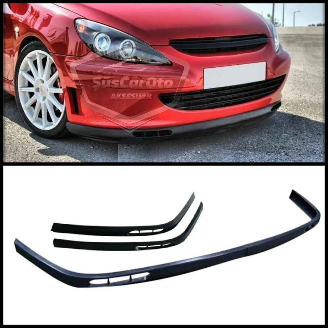 Labio delantero flexible universal Laguna Lip de 2 piezas, compatible con Peugeot 307 2001-2008, añadido inferior de parachoques delantero.