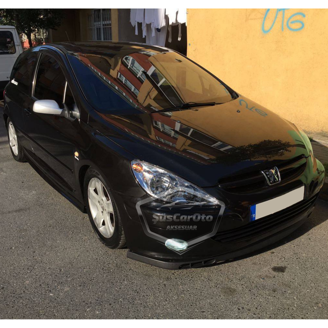Labio delantero flexible universal Laguna Lip de 2 piezas, compatible con Peugeot 307 2001-2008, añadido inferior de parachoques delantero.