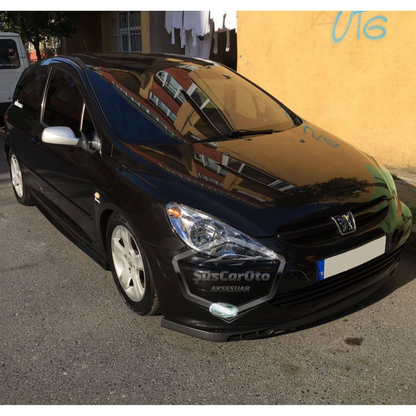 Labio delantero flexible universal Laguna Lip de 2 piezas, compatible con Peugeot 307 2001-2008, añadido inferior de parachoques delantero.