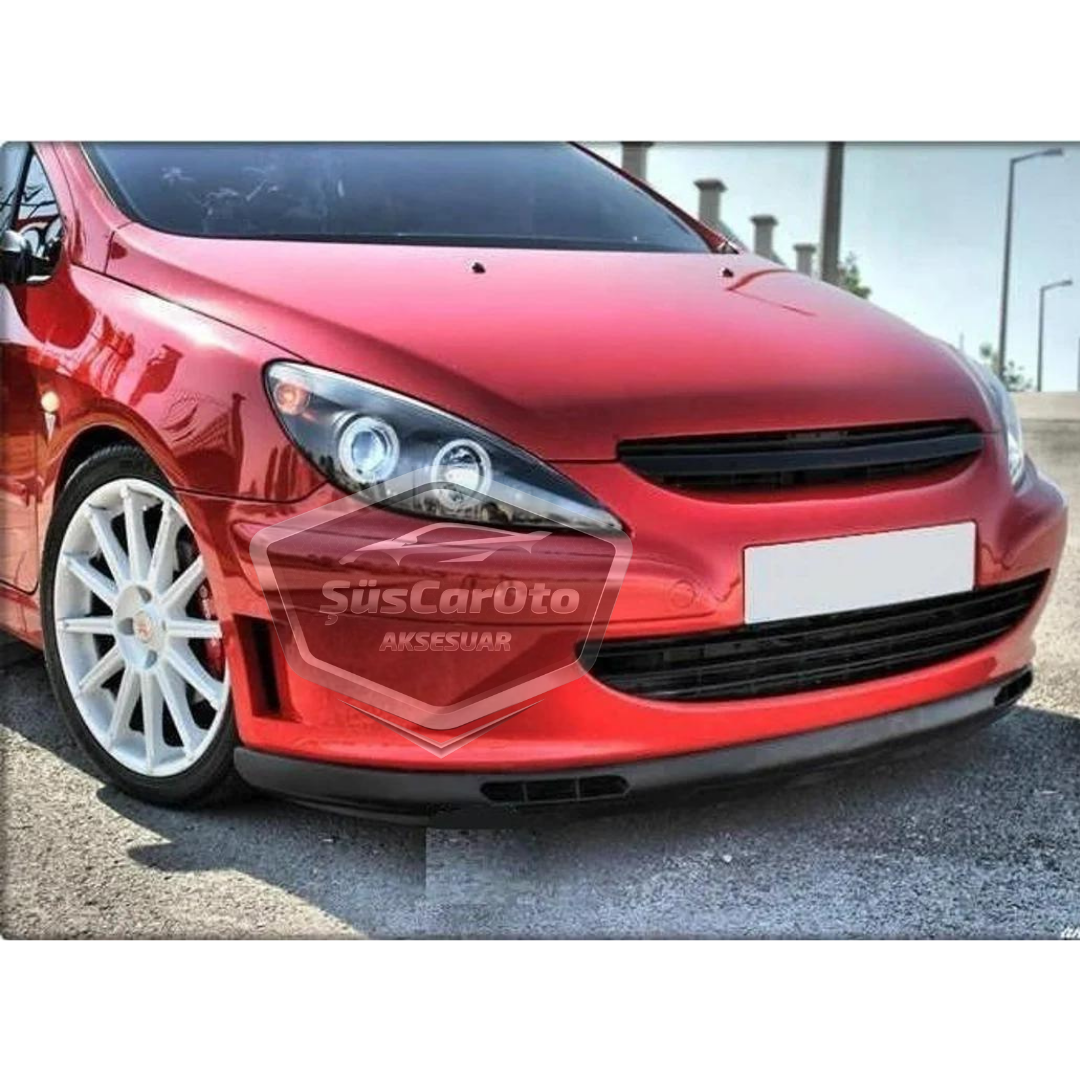 Labio delantero flexible universal Laguna Lip de 2 piezas, compatible con Peugeot 307 2001-2008, añadido inferior de parachoques delantero.