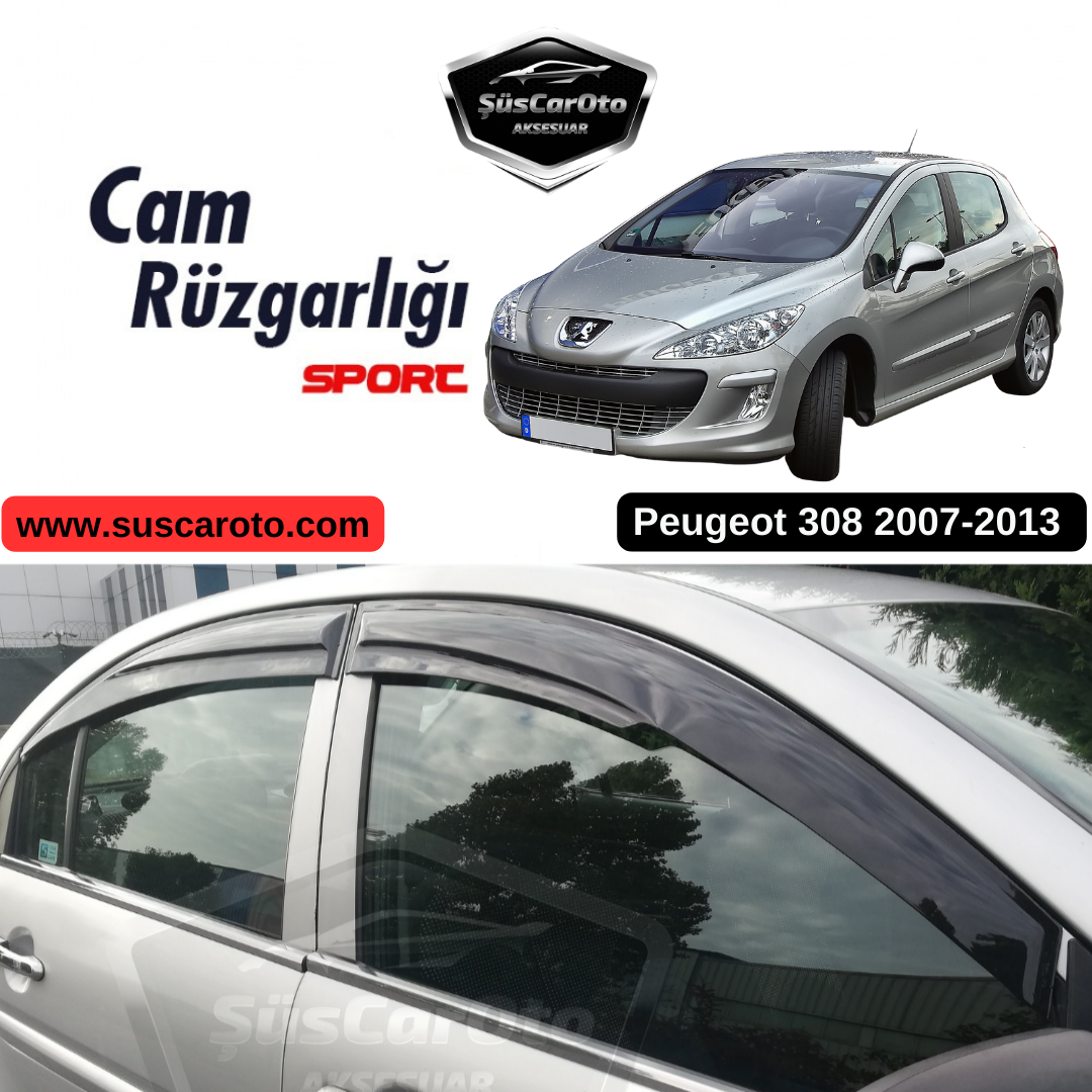 Deflectores de viento Mugen para Peugeot 308 2007-2013, juego de 4 unidades, negro piano, importados.