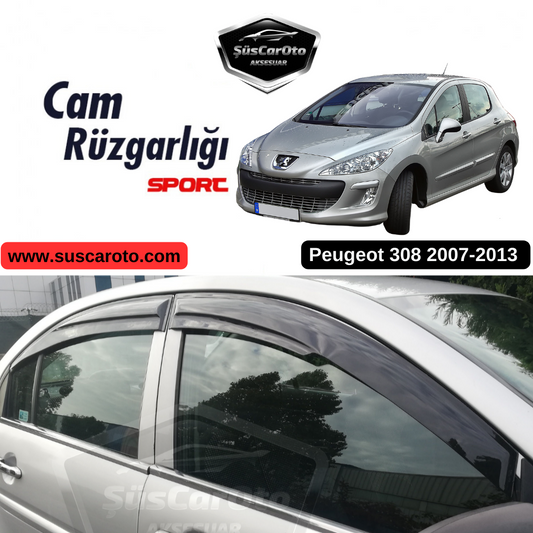 Deflectores de viento Mugen para Peugeot 308 2007-2013, juego de 4 unidades, negro piano, importados.
