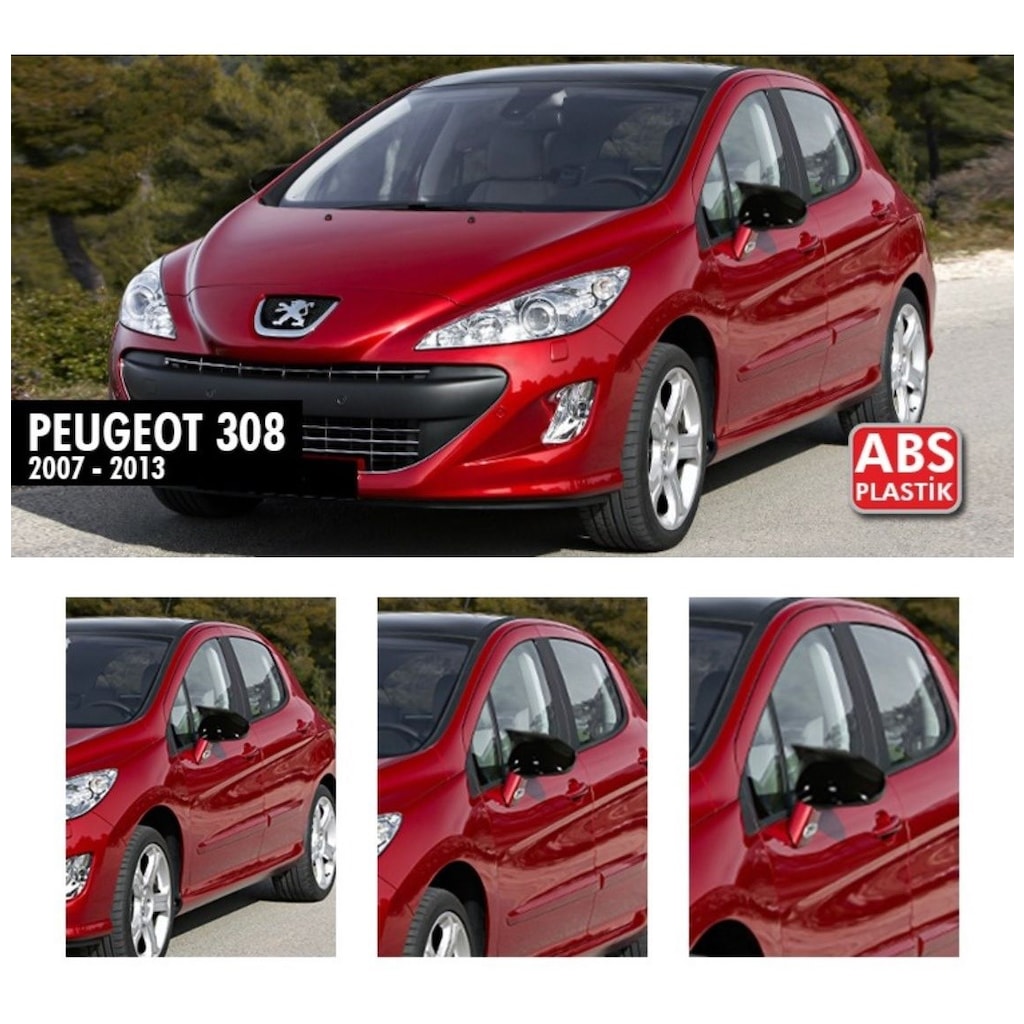 Peugeot 308 2007-2013 Cubierta de espejo lateral estilo murciélago Piano Negro Plástico ABS