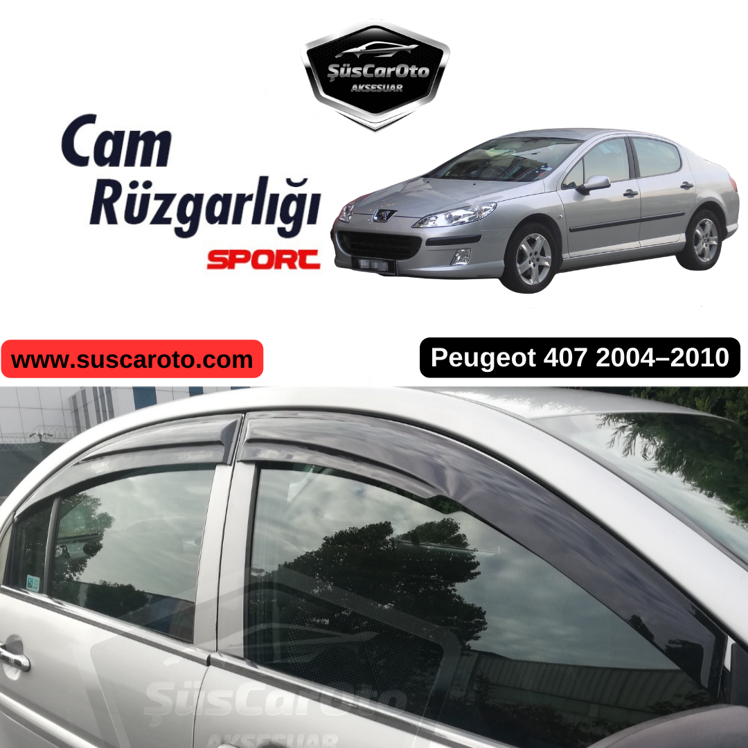 Juego de deflectores de viento Mugen para Peugeot 407 2004-2010, color negro piano, 4 piezas, importado