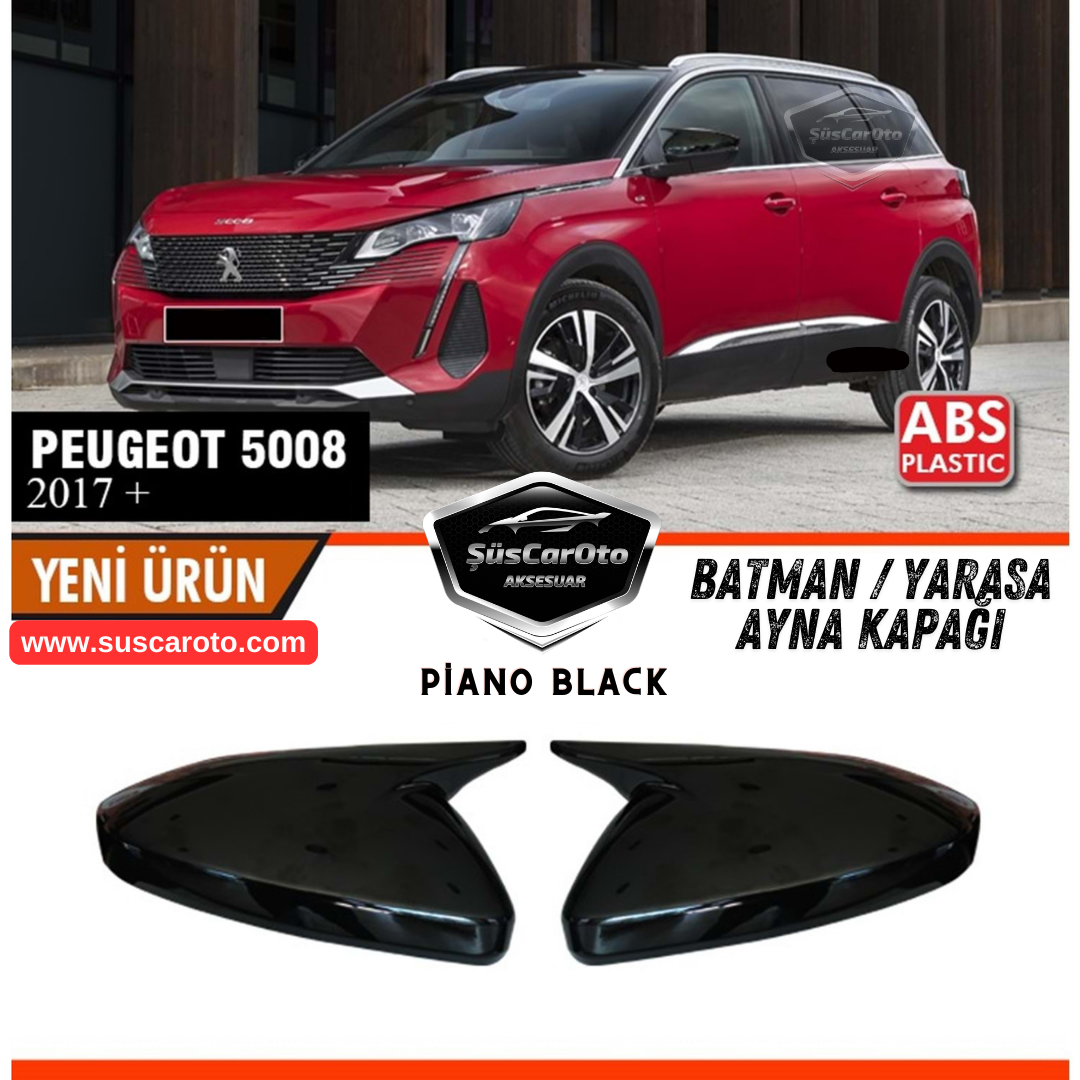 Juego de cubiertas de espejo retrovisor Batman Bat, compatibles con Peugeot 5008 2017 en adelante, Piano Black ABS Plástico, Derecha e Izquierda
