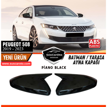 Juego de tapas de espejo Batman Bat compatible con Peugeot 508 2019-2023, de plástico ABS Piano Black, derecha e izquierda