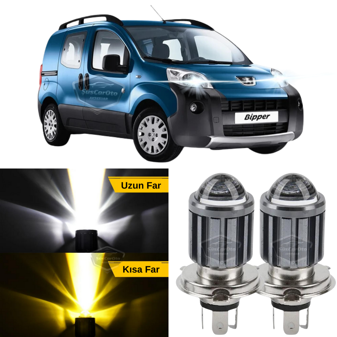 Peugeot Bipper 2008-2022 Faro Proyector LED Xenón Bicolor Amarillo-Blanco Efecto Luz Estroboscópica CSP LED Lámpara Larga Corta 2 Unidades