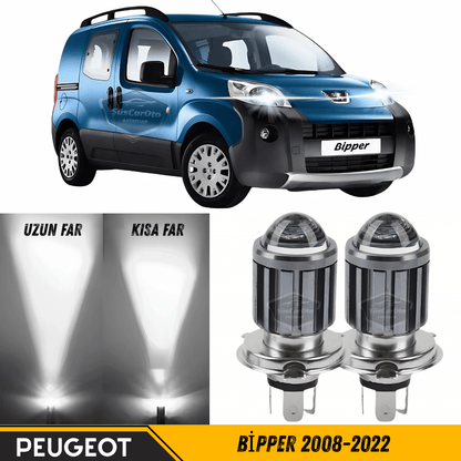 Peugeot Bipper 2008-2022 Uyumlu Mercekli Far Ampulü Led Xenon Beyaz Renk Far Şimşek Etkili CSP Led Lamba Uzun Kısa 2 Adet Takım