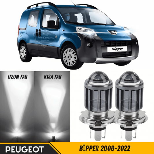 Peugeot Bipper 2008-2022 Uyumlu Mercekli Far Ampulü Led Xenon Beyaz Renk Far Şimşek Etkili CSP Led Lamba Uzun Kısa 2 Adet Takım