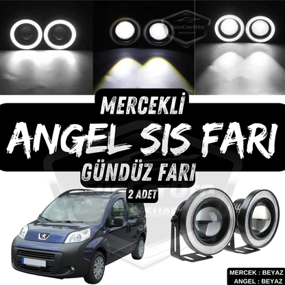 Peugeot Bipper 2008-2022 Faro Antiniebla Universal Angel Eye con Lente, Metálico Impermeable 76 mm, Anillo Blanco, Luz Diurna, Angel Eyes, 2 Unidades