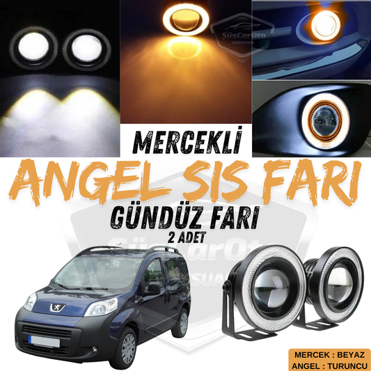 Peugeot Bipper 2008-2022 Faros Antiniebla Universales con Lente Angel Metálicos Impermeables 76 mm con Anillo Naranja Luces Diurnas Angel Eyes 2 Unidades
