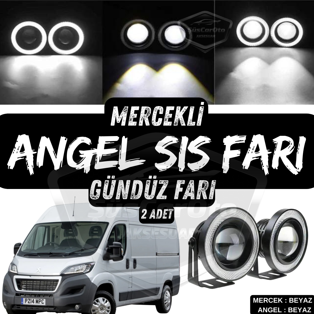 Faro antiniebla universal con lente Angel Eye de 76 mm, impermeable de metal con aro blanco, luz diurna, Angel Eyes, 2 unidades, compatible con Peugeot Boxer