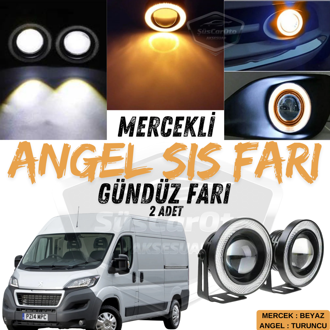 Faro antiniebla universal Peugeot Boxer compatible con lente ojo de ángel, resistente al agua, 76 mm, con luz diurna de anillo ámbar Angel Eyes, 2 unidades