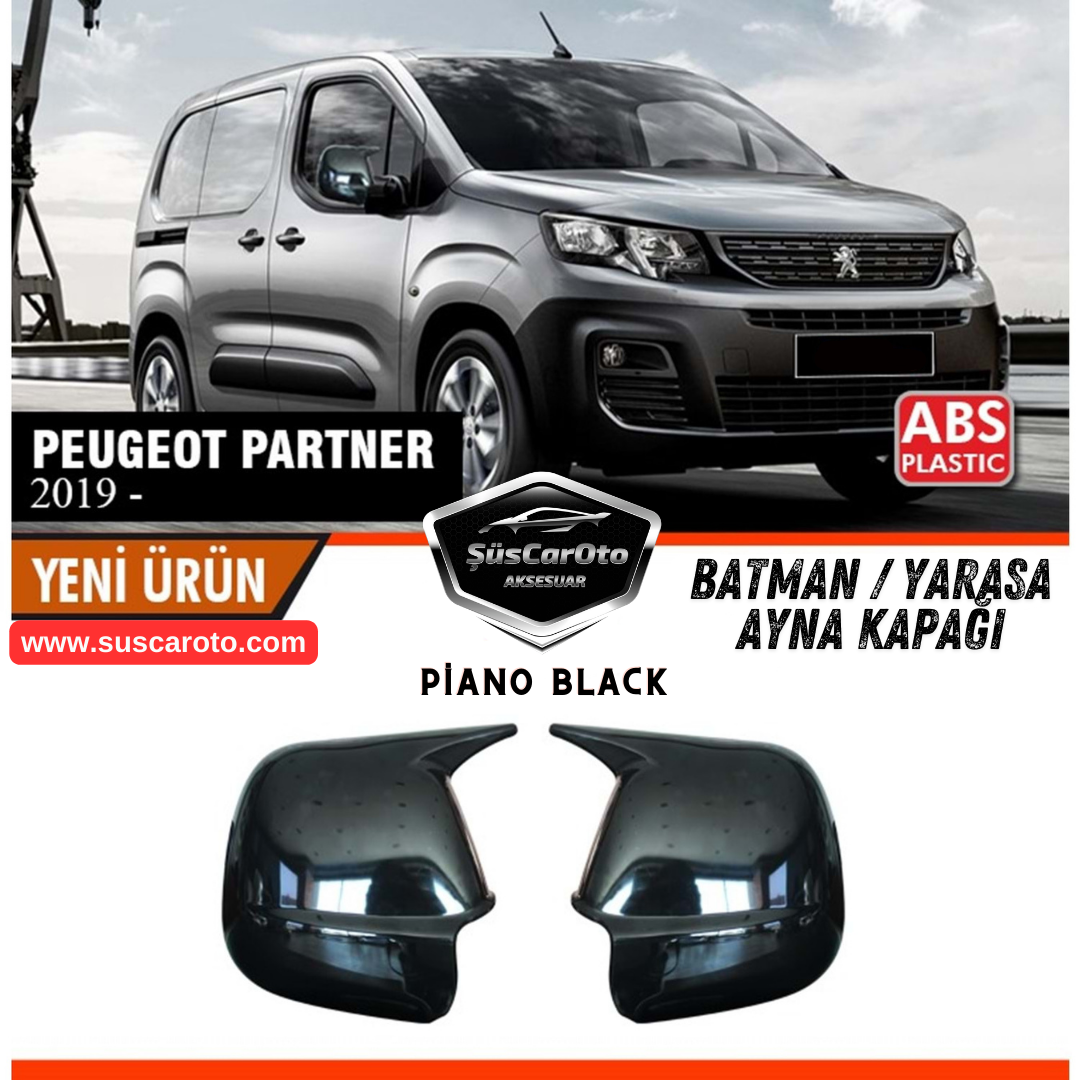 Juego de carcasas de retrovisor tipo "Batman" para Peugeot Partner 2019 en adelante, negro piano, plástico ABS, derecha e izquierda.