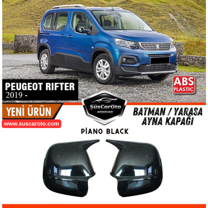 Juego de tapas de espejo Batman Batwing Piano Black ABS Plástico derecho e izquierdo compatible con Peugeot Rifter 2019 en adelante