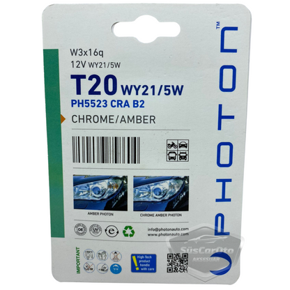 Photon Blister Minyatür Serisi Diadem Ampul Krom Amber Park Sinyal Ampulü Gündüz Farı T20 WY21/5W 12V Turuncu Işık 2'li Takım