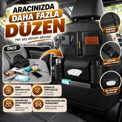 Premium Oto Koltuk Arkası Organizer Koruyucu ve Düzenleyici Suni Deri Su Geçirmez Çok Cepli Fonksiyonlu Araba İçi Cep Çanta Üniversal Siyah