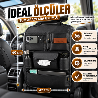 Premium Oto Koltuk Arkası Organizer Koruyucu ve Düzenleyici Suni Deri Su Geçirmez Çok Cepli Fonksiyonlu Araba İçi Cep Çanta Üniversal Siyah