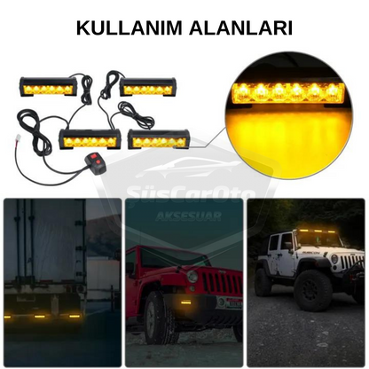 Profesyonel 6 Led Panjur İçi Tavan Tepe Çakar Lamba 4 lü Turuncu Ayaklı 12/24 Volt Off Road Ambulans İtfaiye Kurtarıcı Motosiklet Çakar Lamba İkaz Lambası Metal 9 Modlu Uyarı Işığı