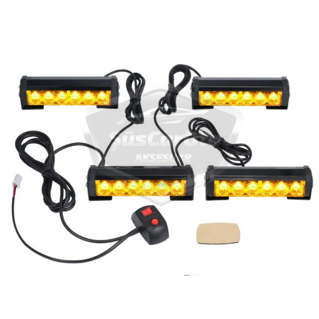 Profesyonel 6 Led Panjur İçi Tavan Tepe Çakar Lamba 4 lü Turuncu Ayaklı 12/24 Volt Off Road Ambulans İtfaiye Kurtarıcı Motosiklet Çakar Lamba İkaz Lambası Metal 9 Modlu Uyarı Işığı