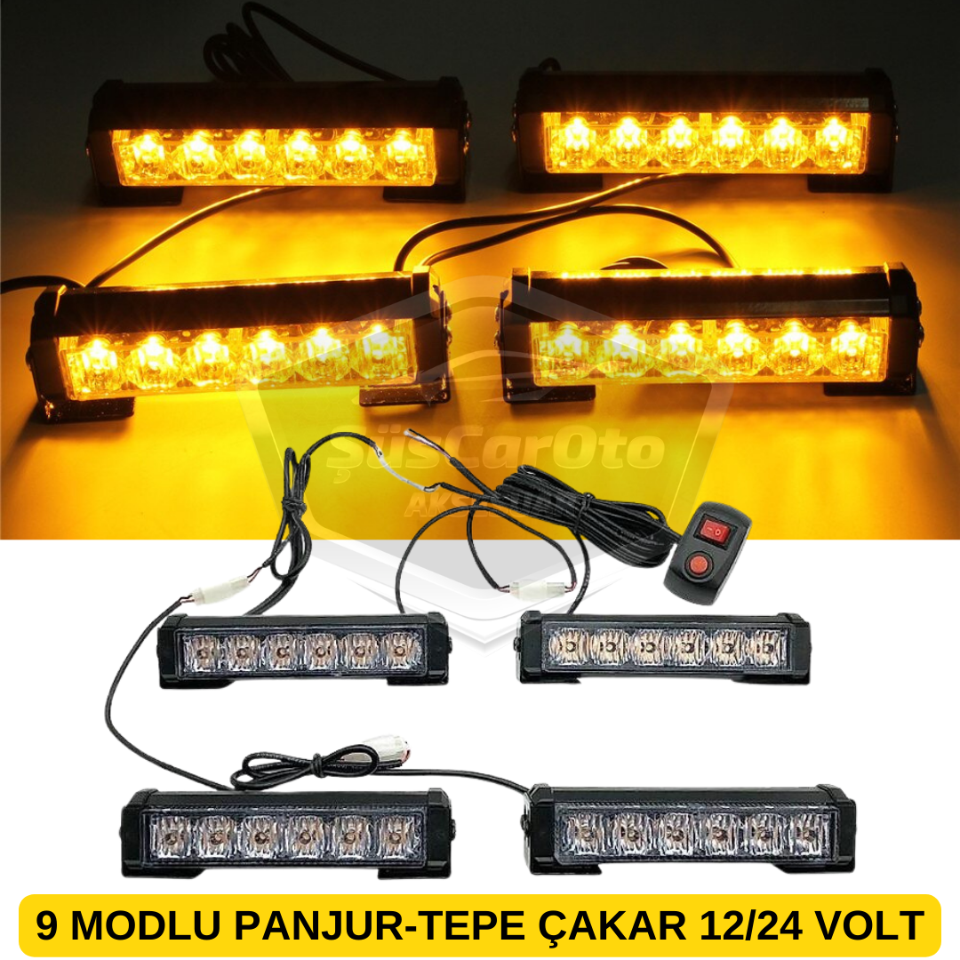 Profesyonel 6 Led Panjur İçi Tavan Tepe Çakar Lamba 4 lü Turuncu Ayaklı 12/24 Volt Off Road Ambulans İtfaiye Kurtarıcı Motosiklet Çakar Lamba İkaz Lambası Metal 9 Modlu Uyarı Işığı