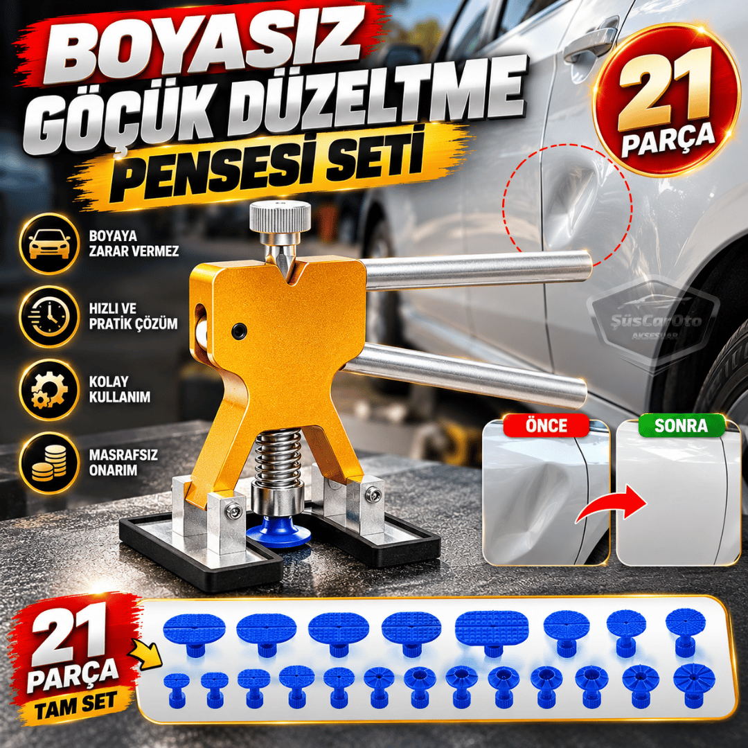 Profesyonel Araç Kaporta Göçük Düzeltme Seti 21 Parça Boyasız Göçük Pensesi Çökük Çektirme Dolu Çukuru Onarım Aparatı Metal