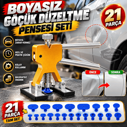 Profesyonel Araç Kaporta Göçük Düzeltme Seti 21 Parça Boyasız Göçük Pensesi Çökük Çektirme Dolu Çukuru Onarım Aparatı Metal