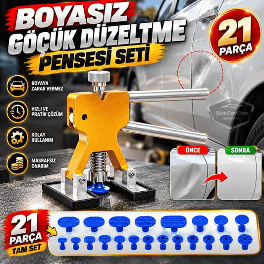 Profesyonel Araç Kaporta Göçük Düzeltme Seti 21 Parça Boyasız Göçük Pensesi Çökük Çektirme Dolu Çukuru Onarım Aparatı Metal